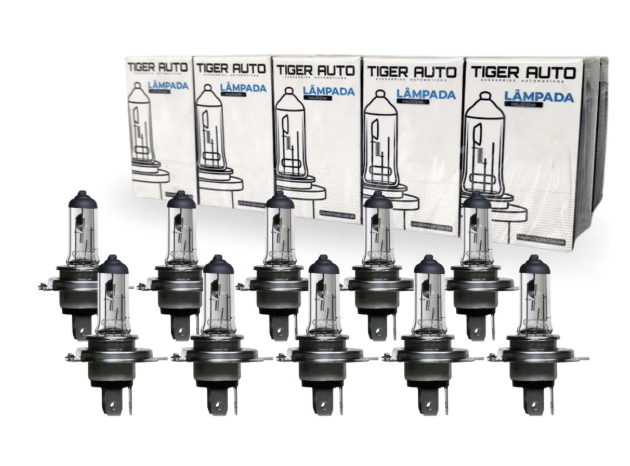 Kit 10 Lampada Halógena H4 12v 3200k 60w 55w Tiger Auto